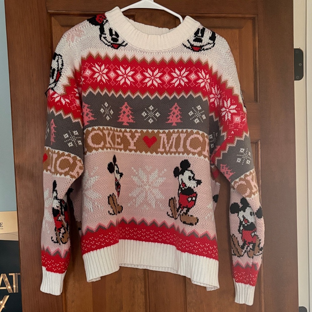 Disney Mickey Mouse Red, Pink, and White Winter Thick Sweater